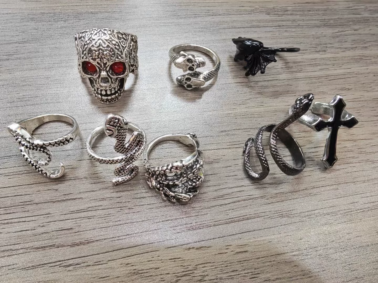 Retro Adjustable Ring Set, Punk Style, Alloy Electroplated, 16-Piece Mix (Adjustable)