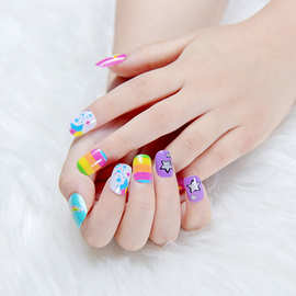 美甲穿戴甲甲片盒装 个性印花美甲贴片 可爱卡通成品儿童假指甲