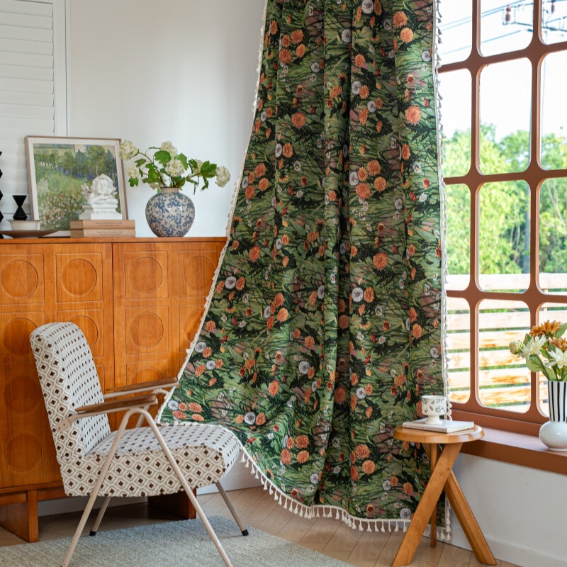 Cross-Border Pastoral Style Fresh Jacquard Fabric Curtains Floral Decorative Short Curtains Kitchen Curtains Bedroom Bay Window Drapes