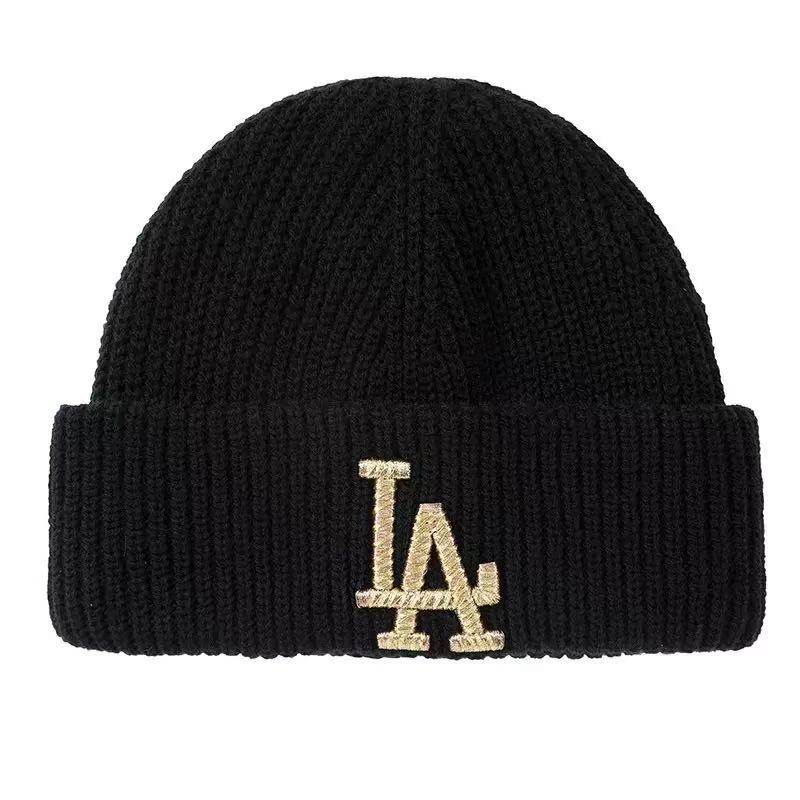 모직 모자 - 두꺼워진 업그레이드 블랙 골드 LA 라지 라벨