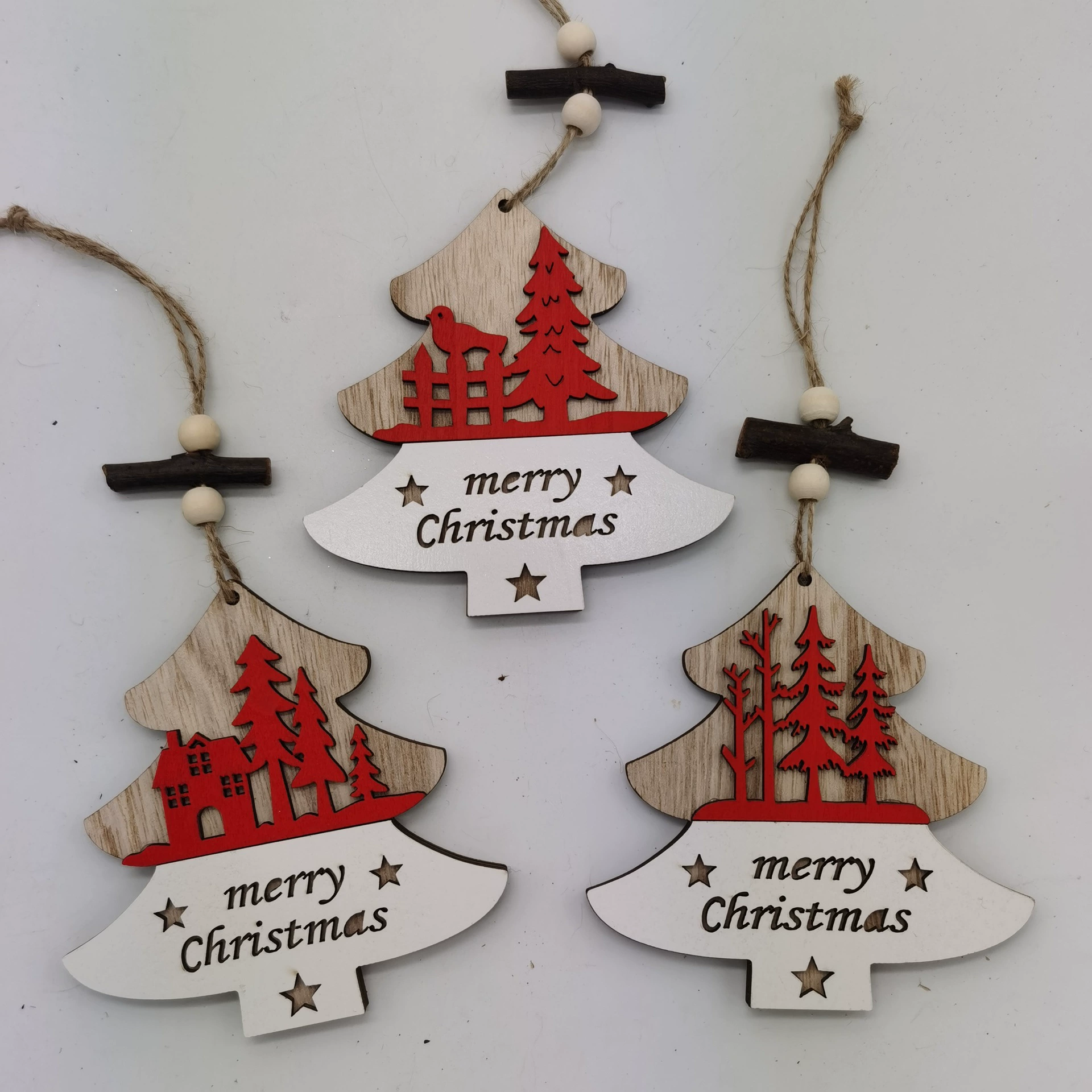 Рождественские украшения деревянные рождественские лазерные Полые елки маленький кулон деревянный пятиконечная звезда колокольчик кулон