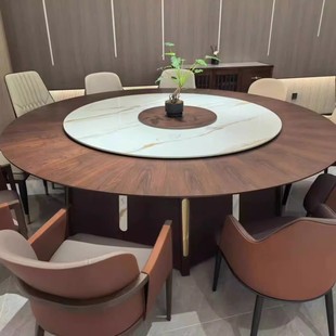 Hotel Electric Large Round Table Dining Table Restaurant Private Room Club All Solid Wood New Chinese Style Slate Turntable 15 People 20 People