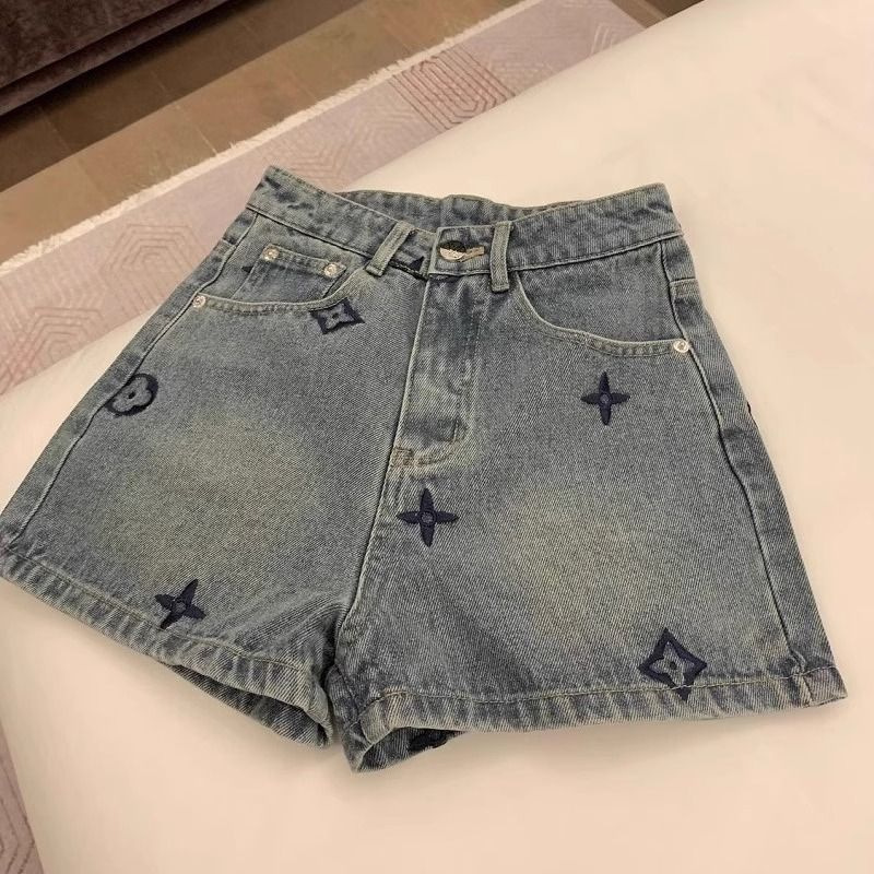 Letter Embroidered Short Skirt Denim Shorts for Women 2025 Summer New High-Waisted Wide-Leg A-Line Pants Outer Single Small Fragrant Hot Pants