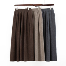 100羊毛中长款半身裙女秋冬新款高腰宽松百搭羊绒A字裙外穿针织裙