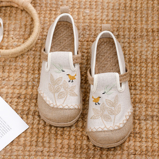 Tang Chen Ethnic Style Embroidered Cloth Shoes New Style Chanel Style Handmade Embroidered Linen Shoes Soft Sole Breathable Woven Women's Shoes