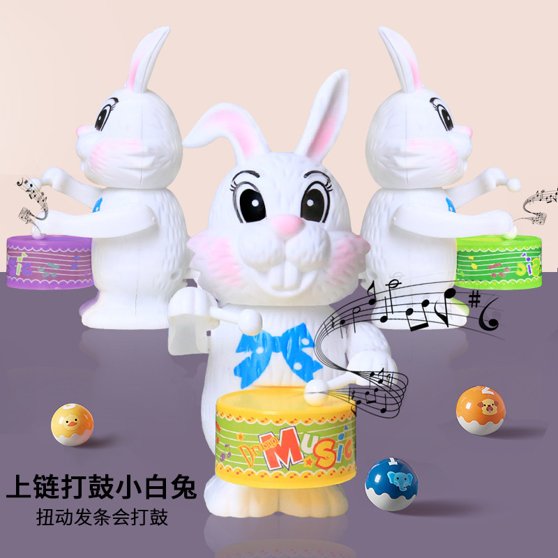 Wind-Up Drumming Rabbit Children's Toy, Clockwork Drumming Rabbit, Educational Drumming Cartoon Rabbit, Popular Street Stall Toy