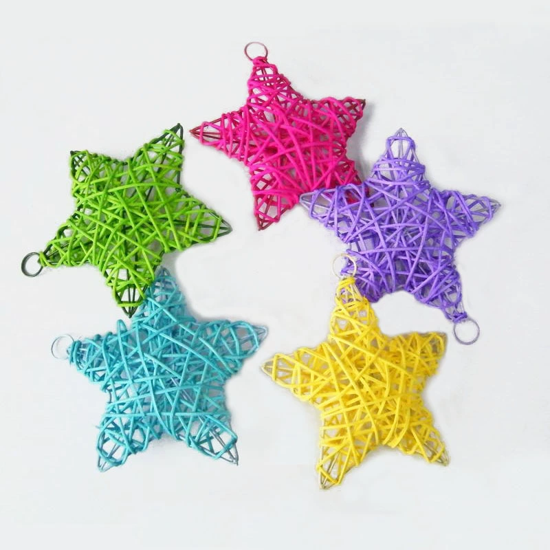 natural rattan three -dimensional 15cm color pentagonal ball Christmas tree golden five -star decorative pendant star light