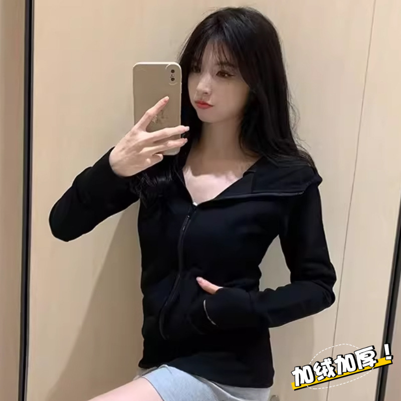 修身外套女款正肩卫衣春秋季衣服连帽衫收腰紧身短款上衣2025新款|undefined