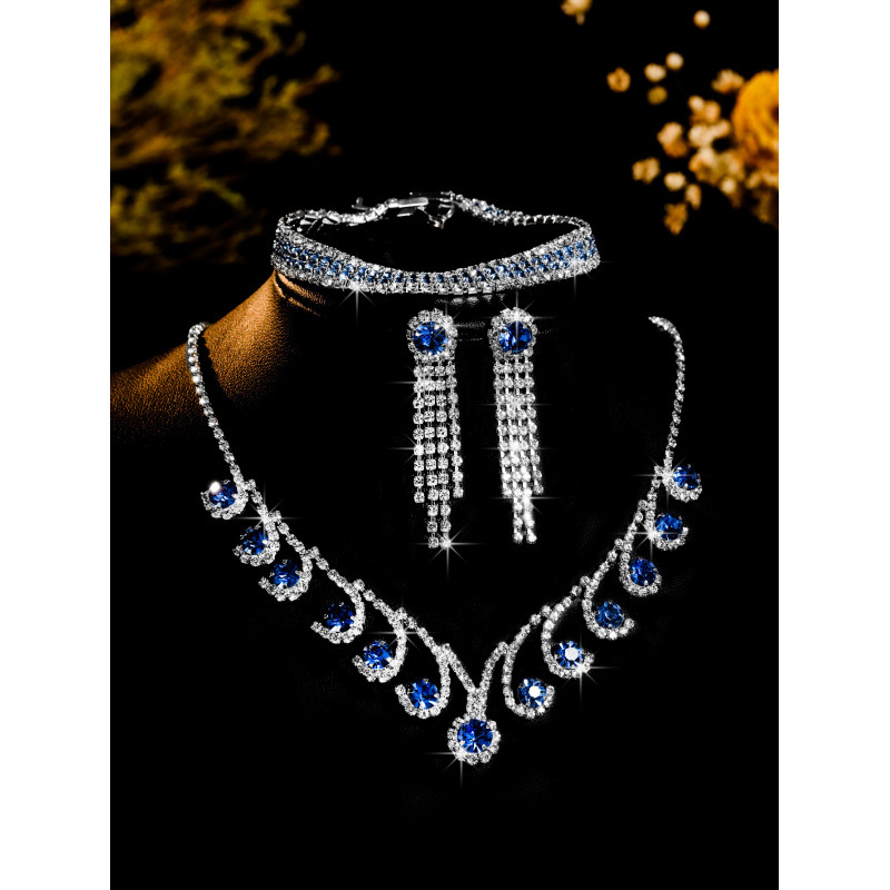 best selling bridal necklace set high end versatile crystal color clavicle chain earrings two piece set_voghion.com