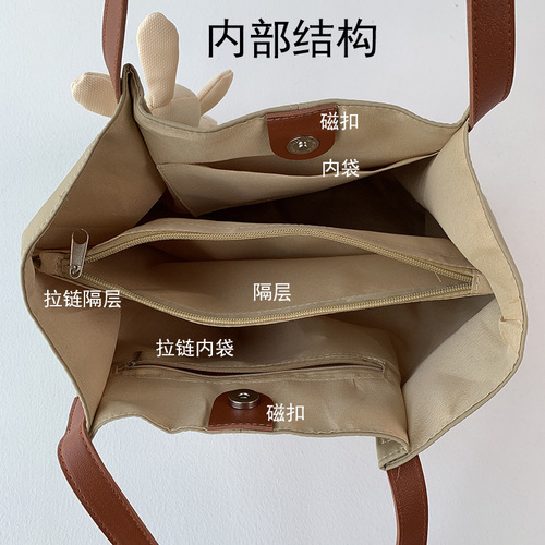 ins nylon canvas women's shoulder bag Japanese style literary fresh Hong Kong style simple solid color blank shopping bag tote bag