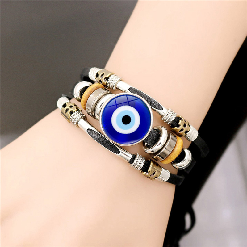 Blue Turkey Evil Eye Leather Bracelet Women Retro Punk Style Multi-layer Beaded Bracelet Bracelet Wholesale