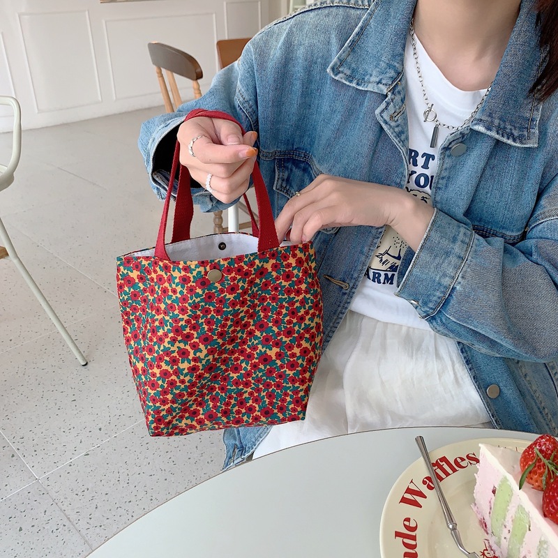 0571 ins灯芯绒复古手提布袋文艺学生妈咪便当包通勤手拎饭盒袋女|undefined