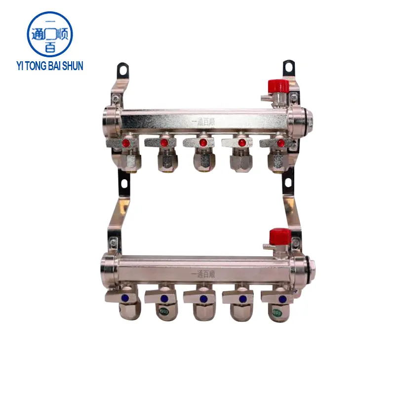 铜材地暖分水器 铜材地热分水器 1寸锻造一体活接式分集水器厂家