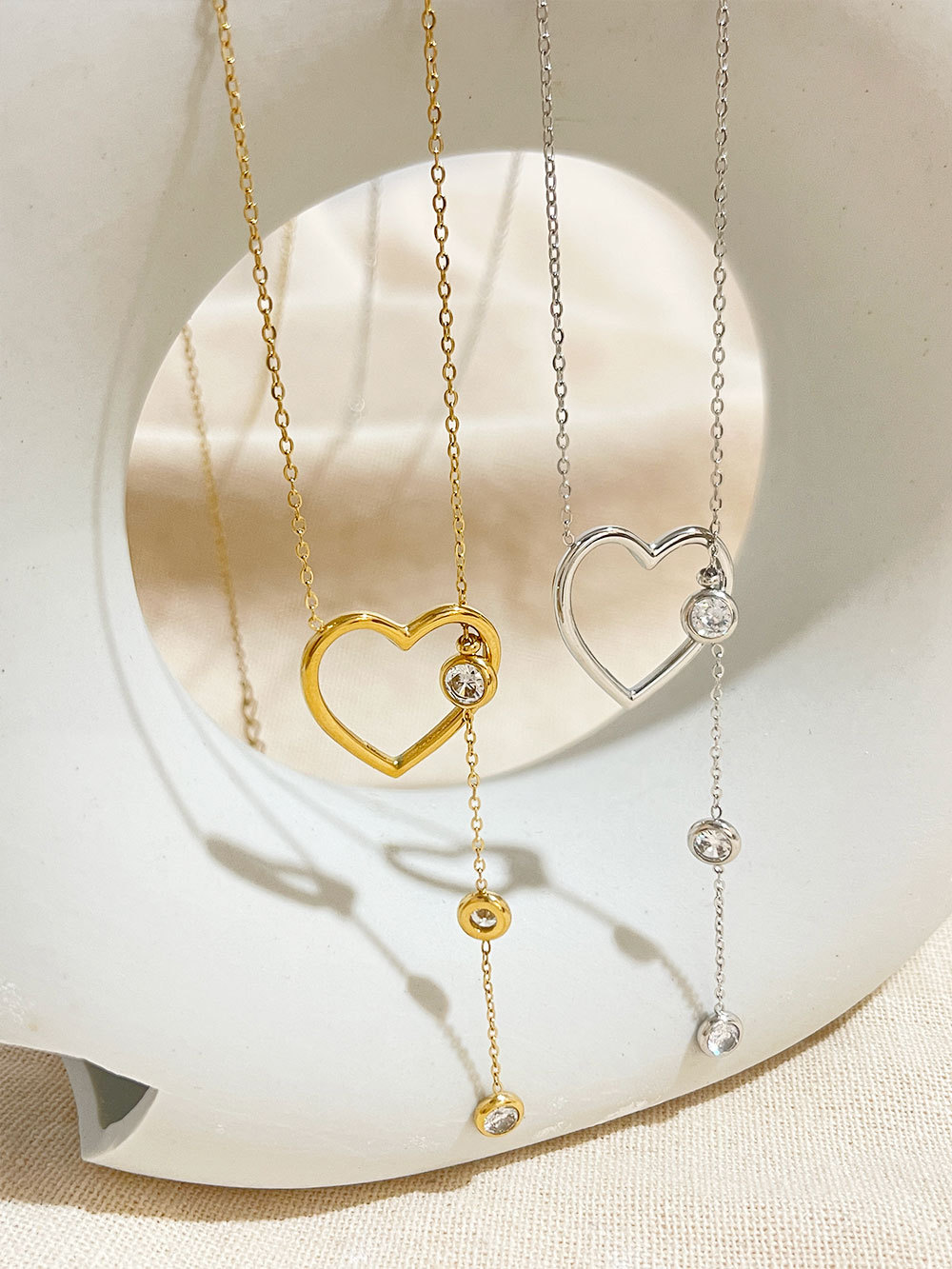 Elegant Heart Shape Stainless Steel Plating Inlay Zircon Pendant Necklace 1 Piece