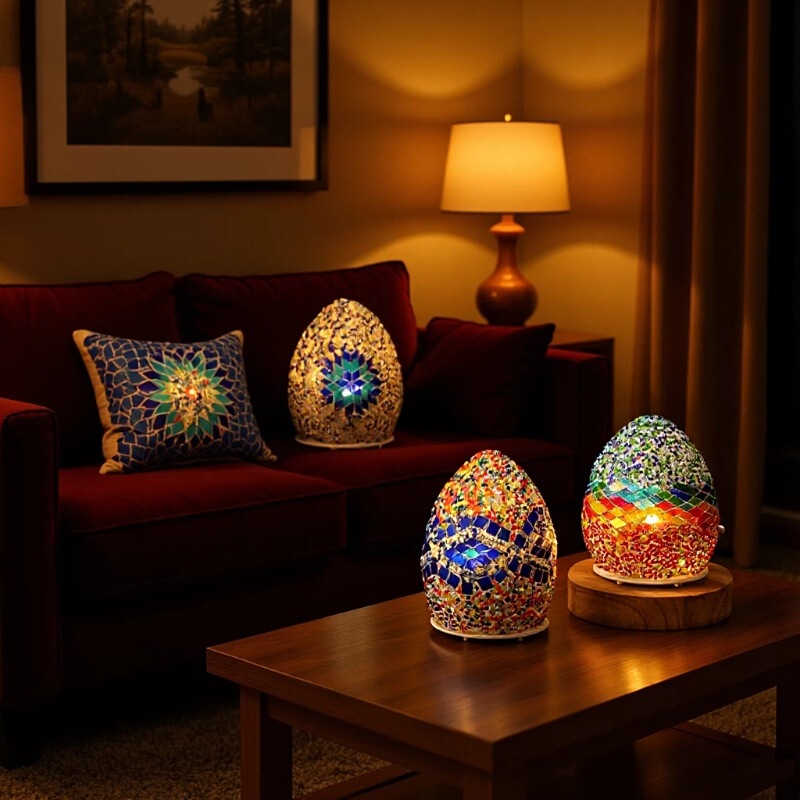 Turkish Boho Rotatable Mosaic Egg Bedroom Night Light