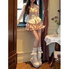 纯欲风辣妹套装女2025春秋新款可爱甜美蕾丝蝴蝶结上衣高腰半身裙