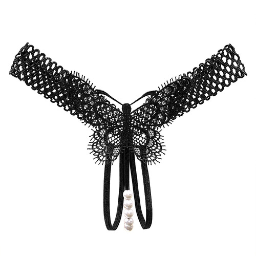 Tempting Butterfly Embroidery Hot Hollow Sexy Underwear Mild Mature Women's Private Room Flirting Pearl Massage Open Thong