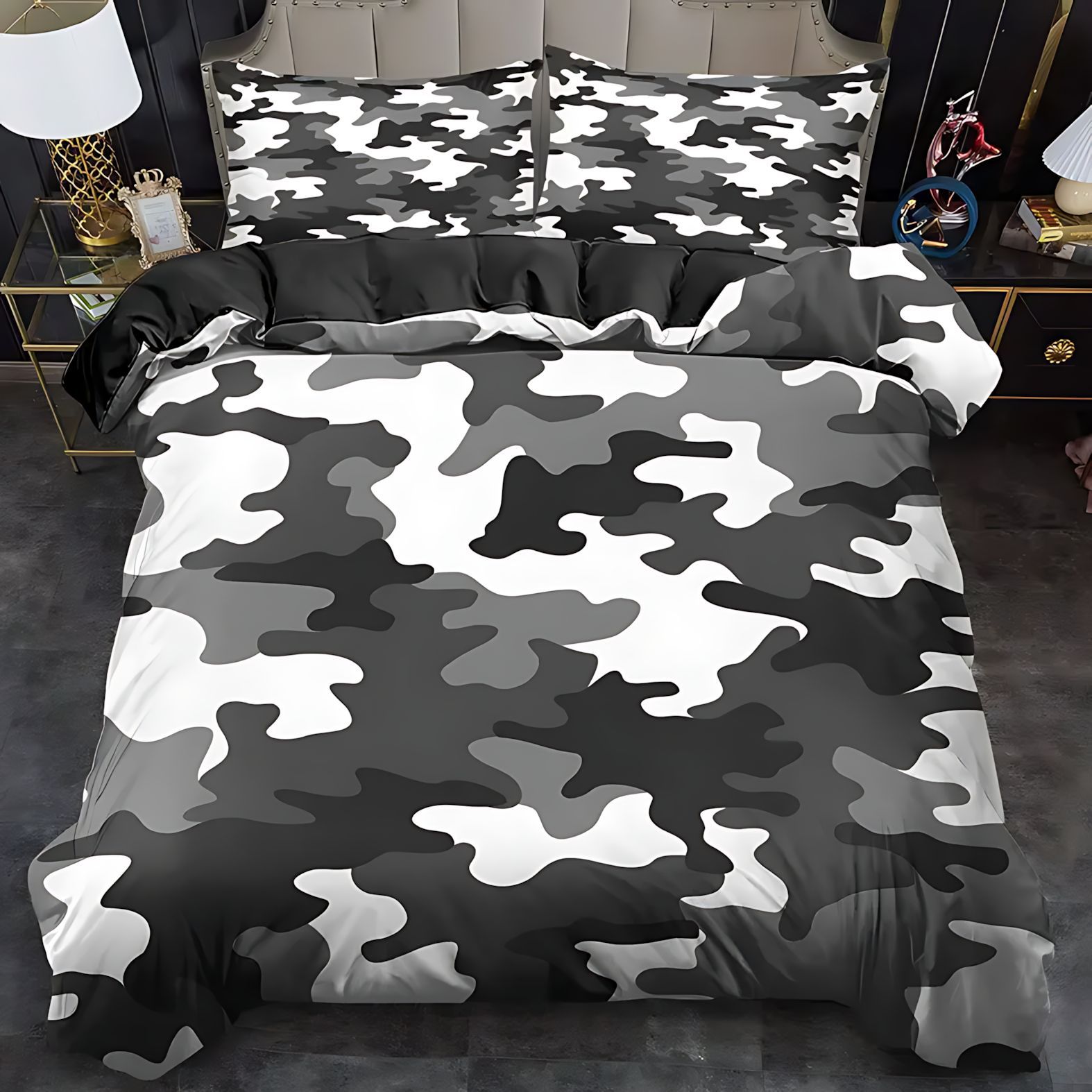 TEMU / JIT nuevo producto transfronterizo serie de camuflaje multicolor 3D impresión digital abrasión quilt set fuente fabricante