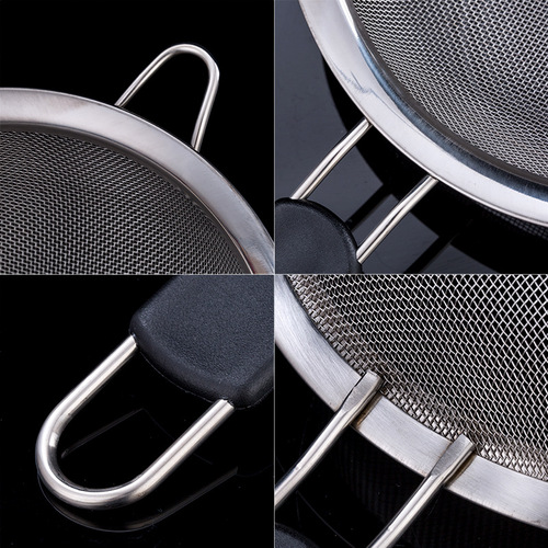 Wholesale Stainless Steel Large Ladle Household Soy Milk Hot Pot Drainage Black Handle Flour Sieve Kitchen Utensils Filter Mesh Strainer 
