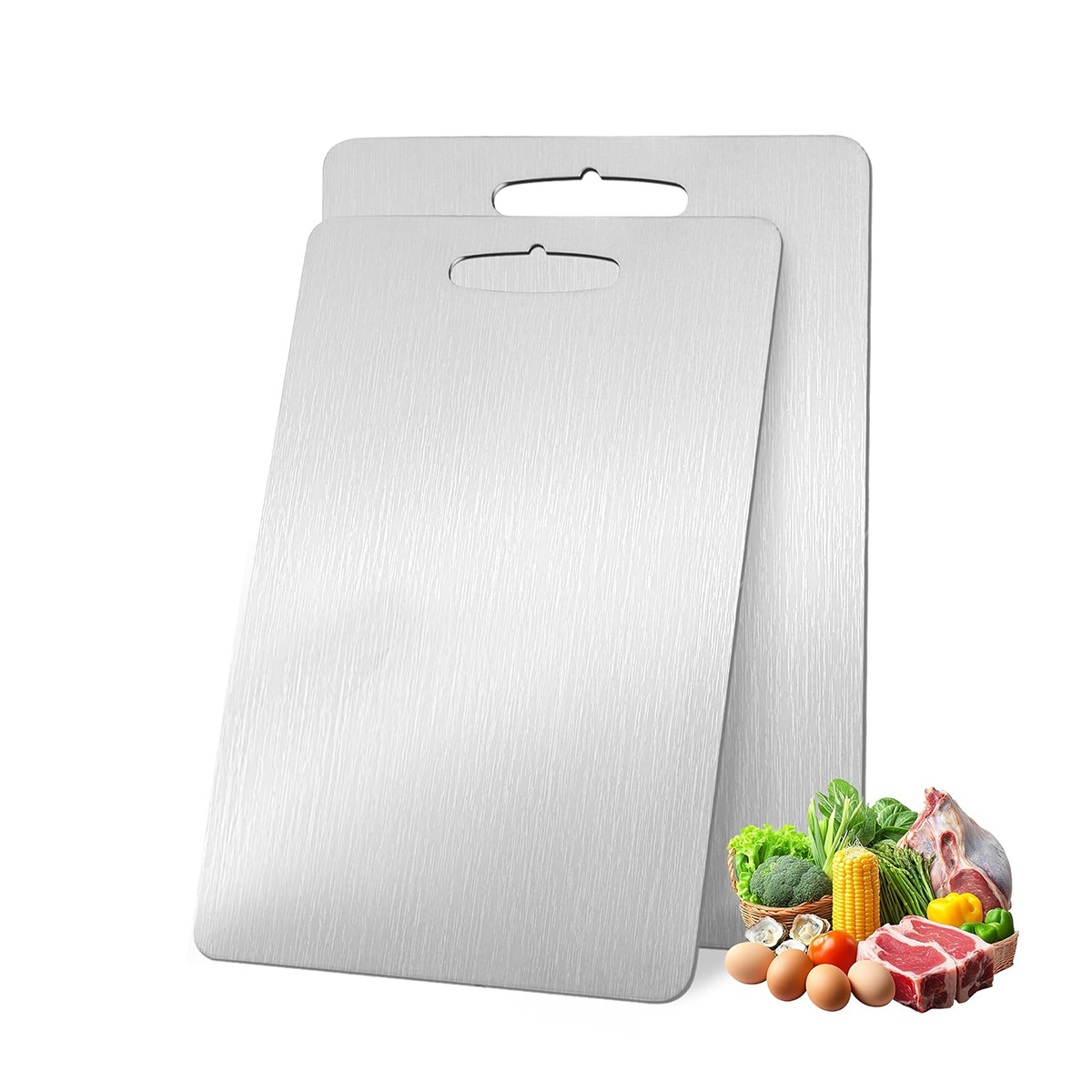 Placa de acero inoxidable transfronteriza explosiva de doble cara de cocina placa de acero inoxidable antibacteriana antifungal placa de corte de verduras de acero inoxidable