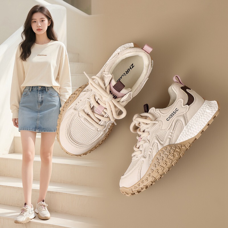 Zhr Genuine Leather Splicing Mesh Breathable Moral Training Shoes 2025 Autum Casual Heightening 3.5cm Comfortable Sports Shoes