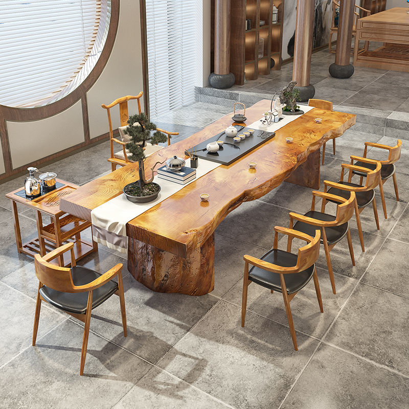 茶桌大板原木实木新中式桌子简约泡茶桌椅办公室复古茶台家用套装