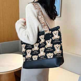 Bags for Women 2022 New Canvas Printed Bear Women's Bag Fashionable Versatile Shoulder Bag Large Capacity Tote Bag Cloth Bag