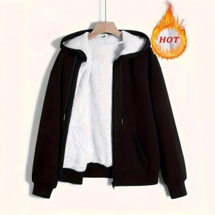 Amazon Cross-Border European and American New Foreign Trade Women's Clothing in Stock Winter Hot Style Warm Plush Hooded Sweatshirt Jacket Large