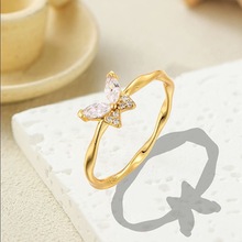 跨境热销S925纯银戒指女时尚甜美百搭蝴蝶马眼石镶嵌个性高级指环