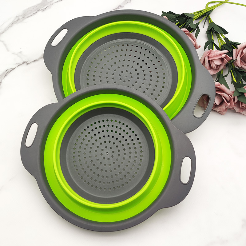 圆形可折叠沥水篮洗菜篮可折叠伸缩水果篮带把手滤水篮洗菜神器