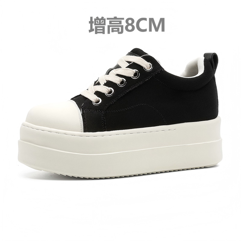 Niche New Style Invisible Height-Increasing 8cm Sneakers Thick-Soled Shoes for Men and Women, Low-Top Casual Canvas Trendy Shoes 10171