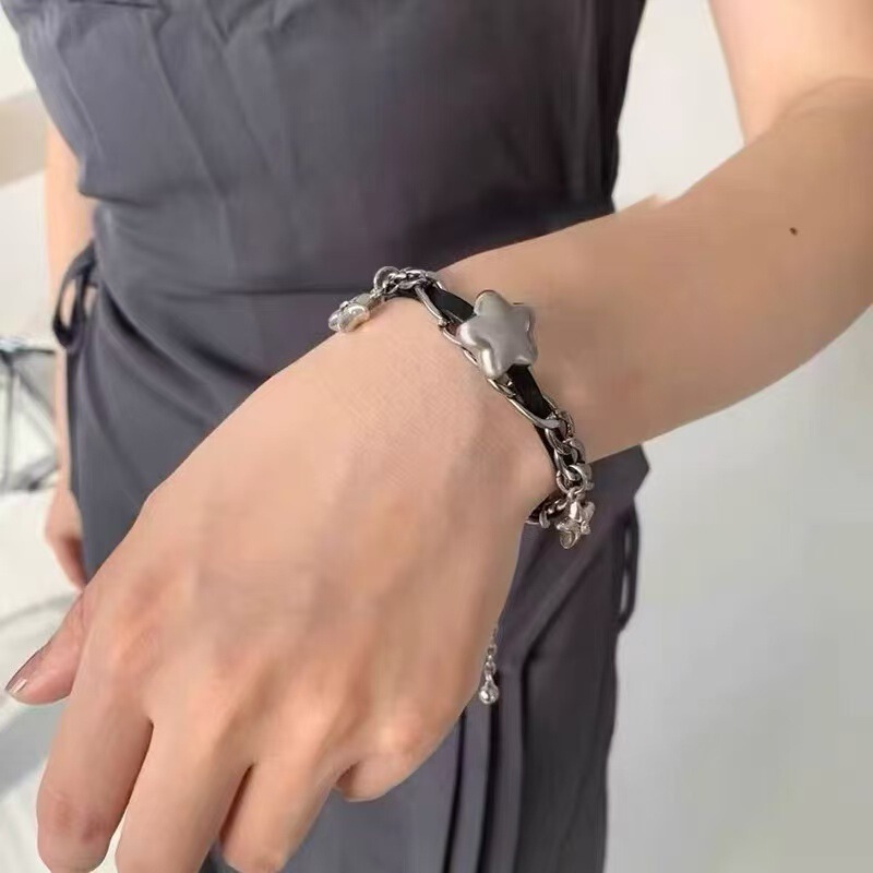 Y2K シルバーファットスターチョーカーブレスレット甘くてクールなホットガールサブカルチャーパーソナリティブレスレットレトロ多用途ハンドジュエリー|undefined