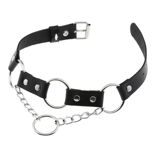 New Fashionable Personalized PU Leather Round Ring Pendant Necklace Punk Chain O-Ring Neckband Choker Clavicle Chain 