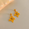 Retro silver needle, yellow fashionable earrings, silver 925 sample, flowered