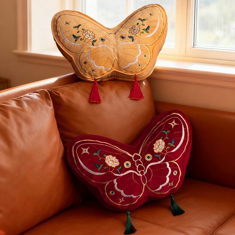 Caricatura adorable estilo nacional de bordilla mariposa almohada almohada sofá almohada de peluche muñeca de cabecera almohada