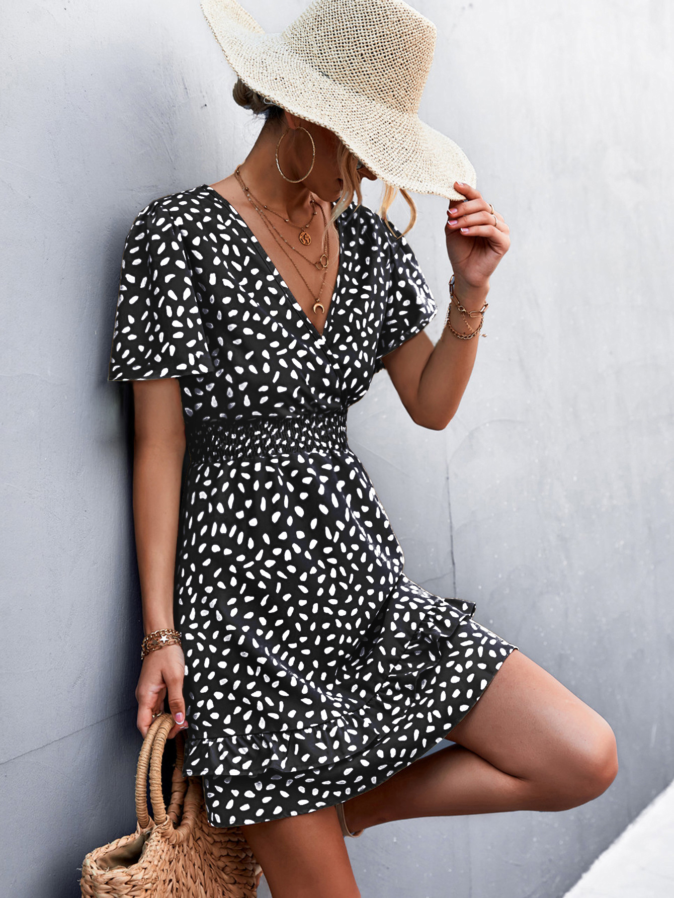 Elegant Women's V-neck Wrap Dress With Ruffle Sleeves For Summer_voghion.com