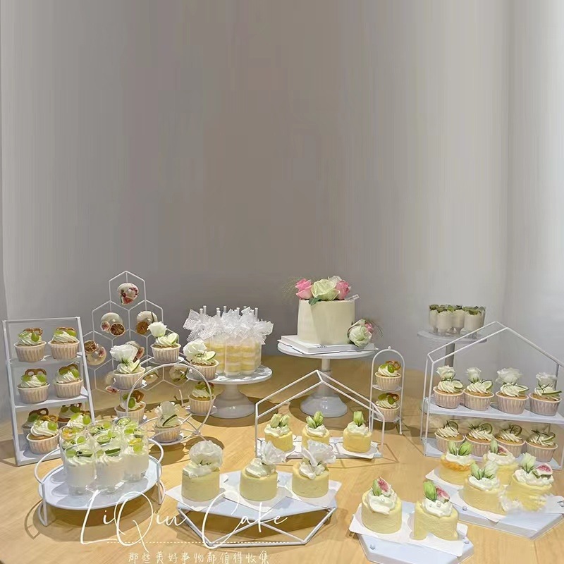Estilo europeo blanco decoración de la mesa de postre soporte de exhibición de la torta de la boda estante merienda té de la tarde postre bandeja de pastelería