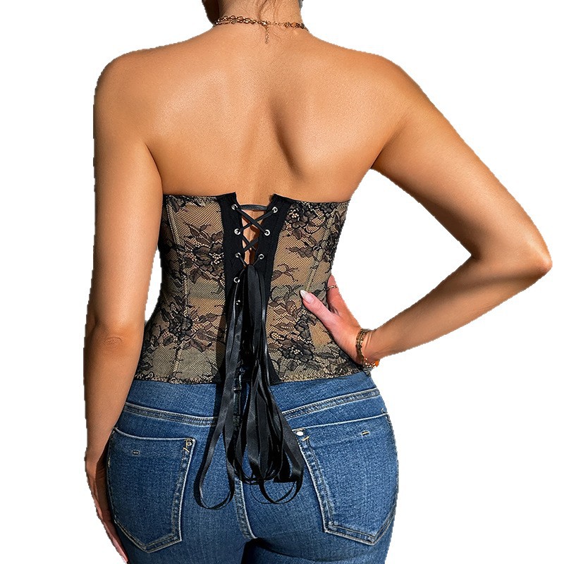 Retro Jacquard francés hueso de pez sexy chica caliente vestido con un corsé en forma de cuerpo transfronterizo nuevo flores europeas y estadounidenses corsés