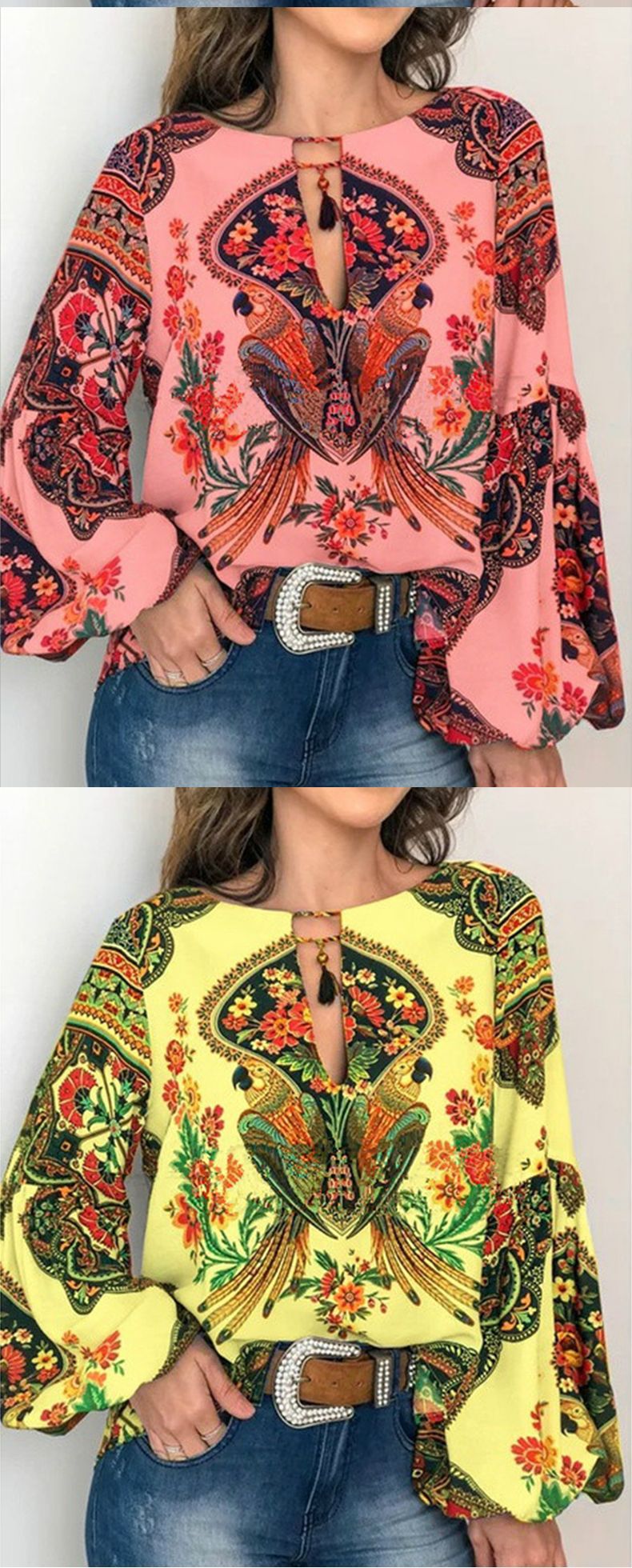 245g Weight Long Sleeve Sleeve Length Pullovers Placket Type Bishop Sleeve Sleeve Type Polyester, Chiffon Fabric Type Regular Top Length Blouse Tops Type Daily Occasion Round Neck Neckline Comfort Function Loose Fit Type Printing Pattern Summer, Spring, Autumn Season Women's Gender Printing Design Casual Style Wholesale Women's Casual Printing Long Sleeve Printing Blouses