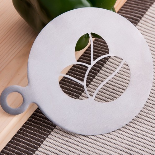 En stock 6 piezas creativo de acero inoxidable café guirnalda molde portátil café leche burbuja spray flor impresión plantilla