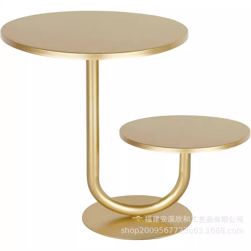 Fiesta de exhibición de pastel de hierro estante de exhibición de pastel de arte estante de exhibición de arena amarillo transfronterizo amarillo dorado redondo doble capa