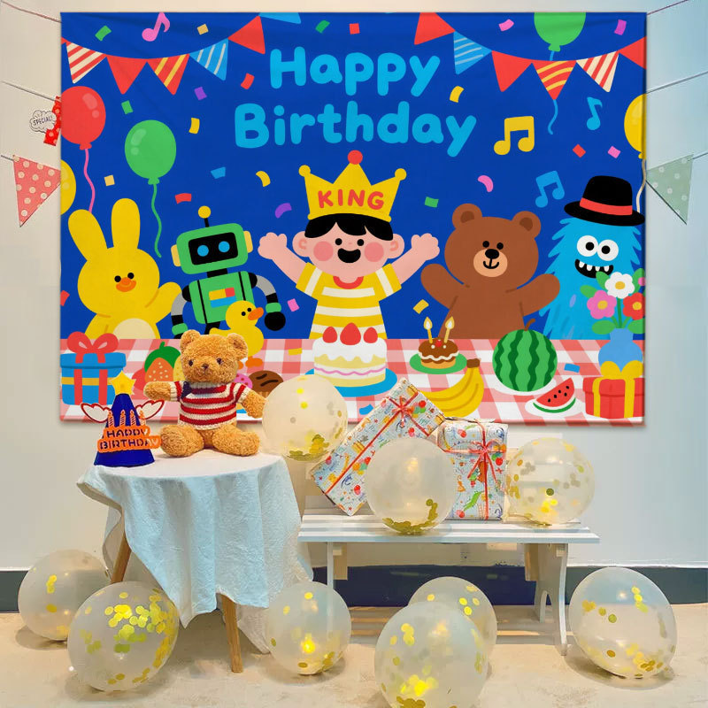 カラフルな漫画ハッピーバースデー背景布子供の赤ちゃん最初の誕生日ハッピー背景布シーン装飾吊り布|undefined