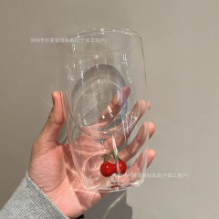 立体クリスマス手作りさくらんぼグラスプレゼントカップins二重コーヒーカップ耐熱グラス