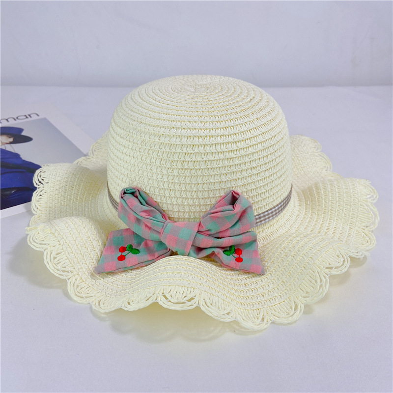 Bow Knot Fisherman Hat Children Beach Hat Children Straw Hat Wholesale display picture 2