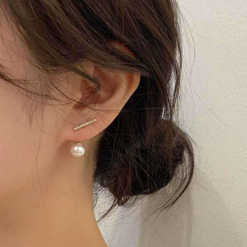 Creative fashionable brand small design earrings, zirconium from pearl, for import, french style