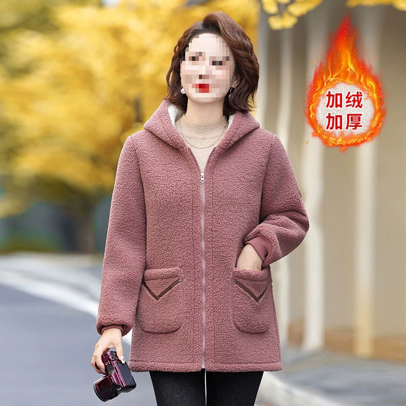 Velvet fleece down jacket, for middle age, increased thickness