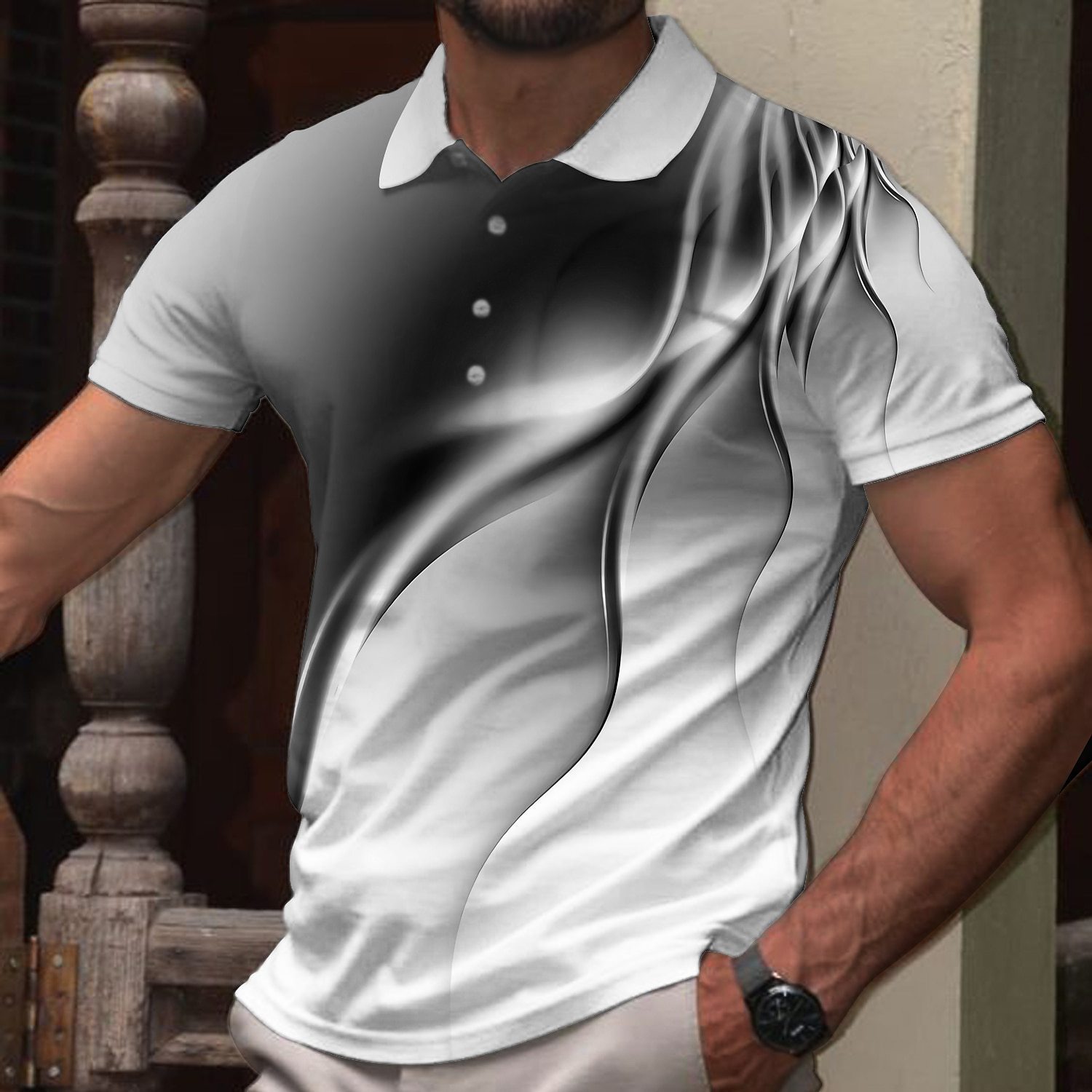 Herren Polohemd Mit Geometrischem Muster Für Golf Und Freizeit_voghion.com