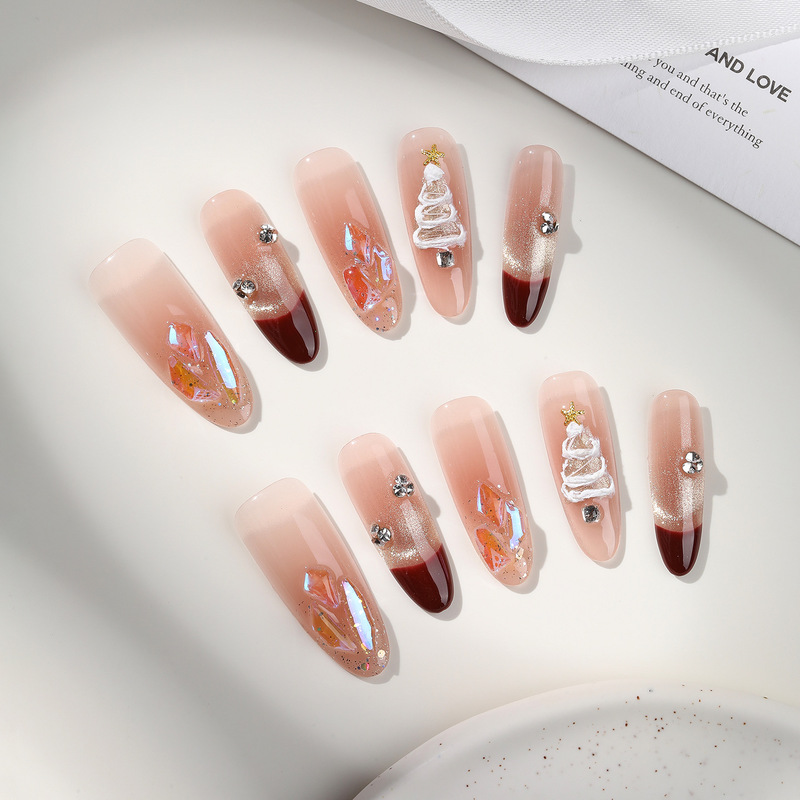 Josmi Pure Handmade Wearable Nails, High-End Christmas Whitening Cat Eye Manicure, Elegant Nail Patches Removable