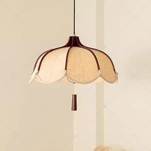 中古复古实木布艺吊灯日式侘寂风主卧室灯设计师吧台茶室餐厅吊灯
