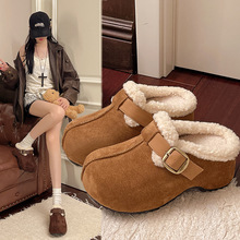 厚底加绒勃肯鞋女2025秋季新款增高保暖毛毛鞋懒人外穿包头半拖鞋